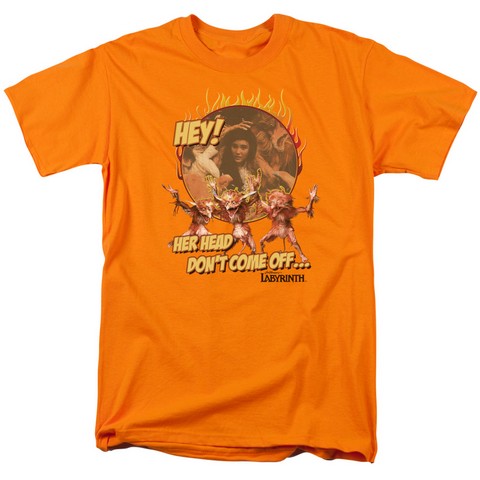 Labyrinth-Head Dont Come Off Short Sleeve Adult 18-1 Tee- Orange - Small