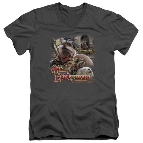 Labyrinth-Sir Didymus Short Sleeve Adult V-Neck 30-1 Tee, Charcoal - Medium