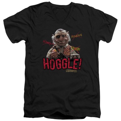 Labyrinth-Hoggle Short Sleeve Adult V-Neck 30-1 Tee- Black - 2X