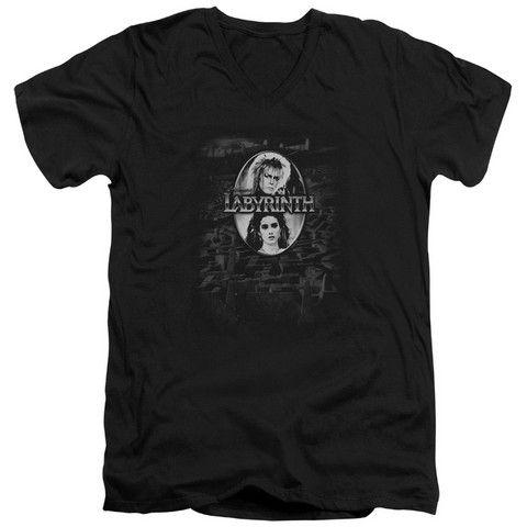 Labyrinth-Maze Short Sleeve Adult V-Neck 30-1 Tee - Black - Medium