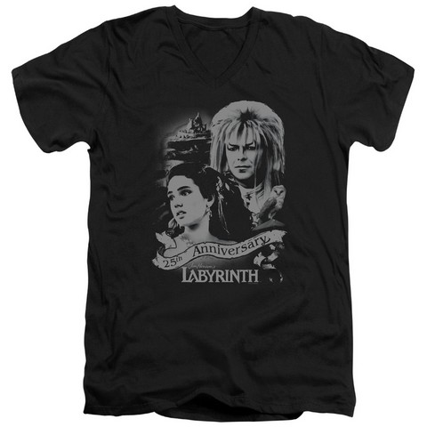 Labyrinth-Anniversary Short Sleeve Adult V-Neck 30-1 Tee- Black - Small