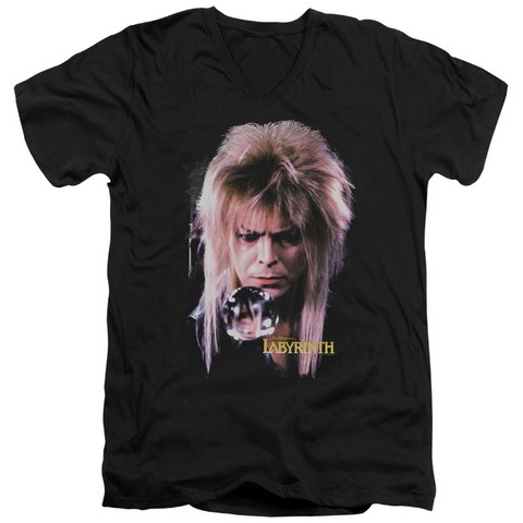 Labyrinth-Goblin King Short Sleeve Adult V-Neck 30-1 Tee- Black - Medium