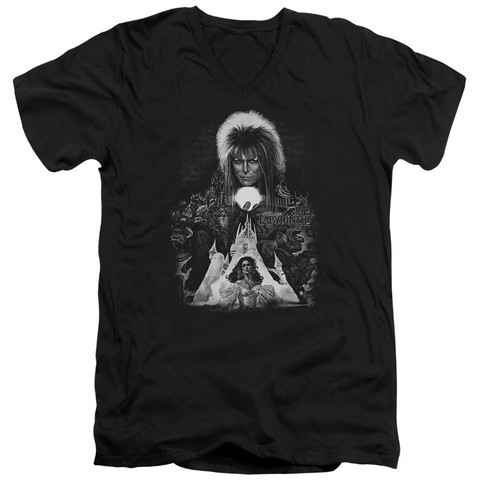 Labyrinth-Castle Short Sleeve Adult V-Neck 30-1 Tee- Black - Large