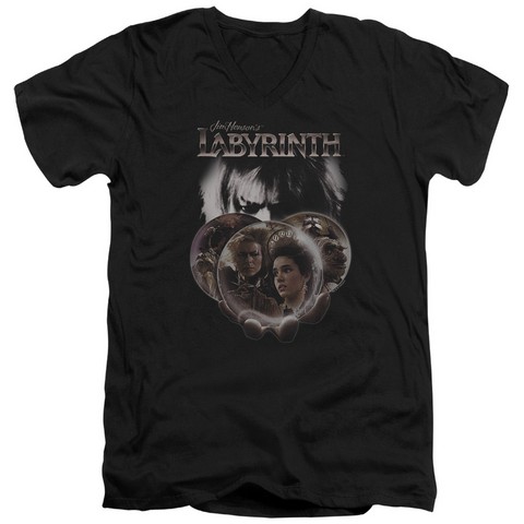 30-1 Labyrinth-Globes Short Sleeve Adult V-Neck Tee - Black - Medium