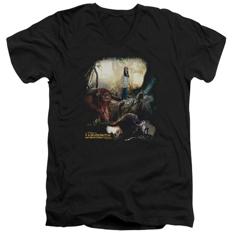 Labyrinth-Sarah & Ludo Short Sleeve Adult V-Neck 30-1 Tee- Black - Large