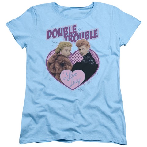 Lucy-Double Trouble Short Sleeve Womens Tee- Light Blue - Medium -  Trevco, LB175-WT-2