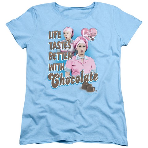 Lucy-Better With Chocolate Short Sleeve Womens Tee- Light Blue - Medium -  Trevco, LB198-WT-2