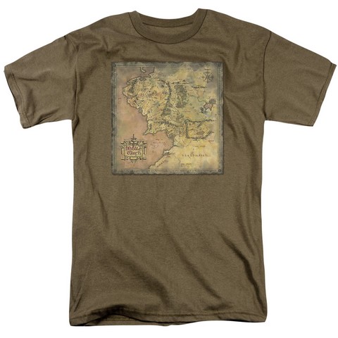 Lor-Middle Earth Map Short Sleeve Adult 18-1 Tee- Safari Green - Medium