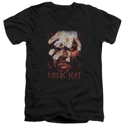 Lor-Uruk Hai Short Sleeve Adult V-Neck 30-1 Tee- Black - Large