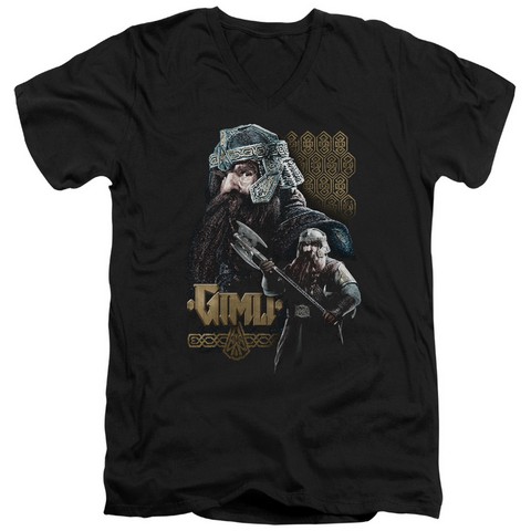 Lor-Gimli Short Sleeve Adult V-Neck 30-1 Tee- Black - Medium