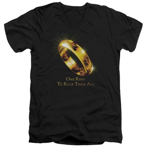 Lor-One Ring Short Sleeve Adult V-Neck 30-1 Tee - Black - Large