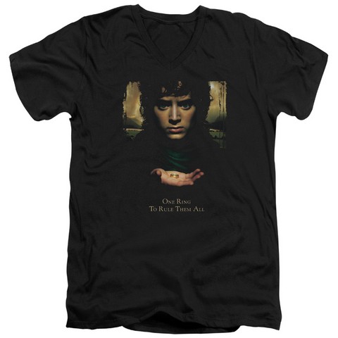 Lor-Frodo One Ring Short Sleeve Adult V-Neck 30-1 Tee - Black - Medium