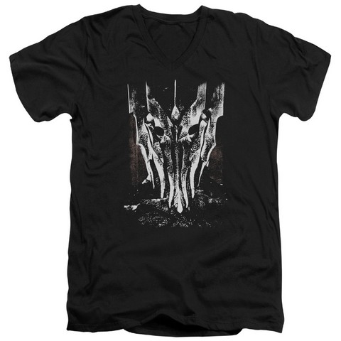 Lor-Big Sauron Head Short Sleeve Adult V-Neck 30-1 Tee- Black - Medium