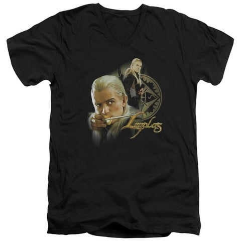 Lor-Legolas Short Sleeve Adult V-Neck 30-1 Tee- Black - Medium