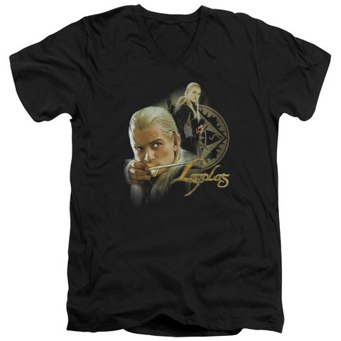 Lor-Legolas Short Sleeve Adult V-Neck 30-1 Tee- Black - Large