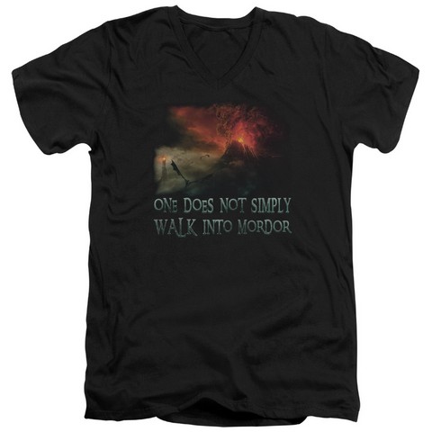 Lor-Walk In Mordor Short Sleeve Adult V-Neck 30-1 Tee- Black - Medium