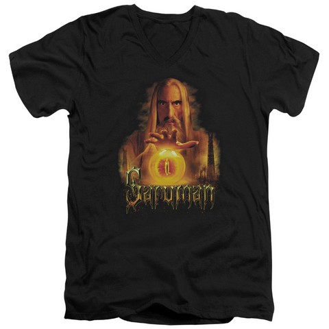 Lor-Saruman Short Sleeve Adult V-Neck 30-1 Tee- Black - Large