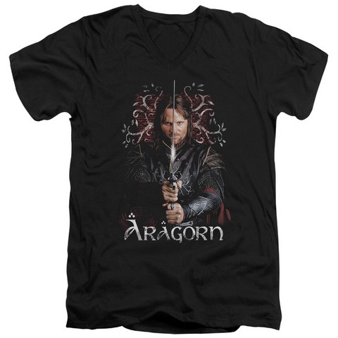 Lor-Aragorn Short Sleeve Adult V-Neck 30-1 Tee- Black - Large