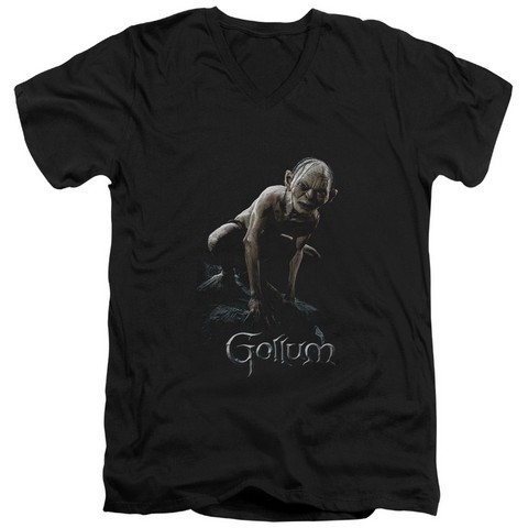 Lor-Gollum Short Sleeve Adult V-Neck 30-1 Tee- Black - Medium