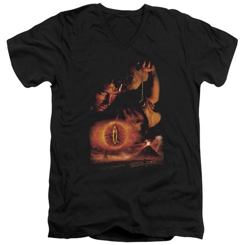 Lor-Destroy The Ring Short Sleeve Adult V-Neck 30-1 Tee- Black - Small