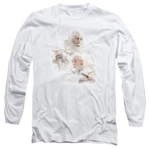 Lor-Gandalf The White Long Sleeve Adult 18-1 Tee- White - Medium