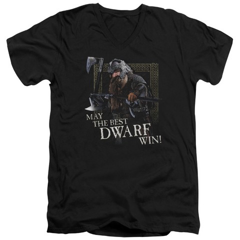Lor-The Best Dwarf Short Sleeve Adult V-Neck 30-1 Tee- Black - Medium
