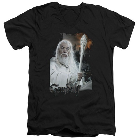 Lor-Gandalf Short Sleeve Adult V-Neck 30-1 Tee- Black - Medium