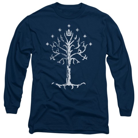 Lor-Tree Of Gondor Long Sleeve Adult 18-1 Tee- Navy - 2X
