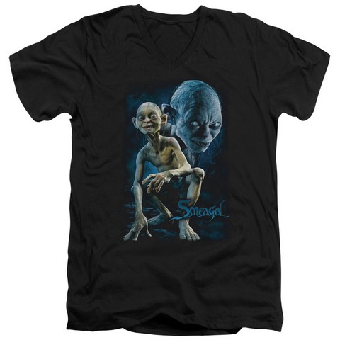 Lor-Smeagol Short Sleeve Adult V-Neck 30-1 Tee- Black - Medium