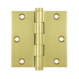 3.5 x 3.5 in. Square Hinge, Bright Brass - Solid Brass - Pack of 2