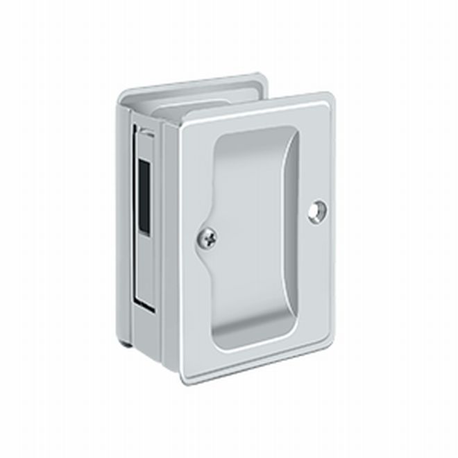 Heavy Duty Adjustable Sliding Door Receiver Pocket Lock - Bright Chrome - Solid Brass
