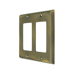 Double Rocker Switch Plate, Number of Gangs: 2 Solid Brass, Antique Brass Finish