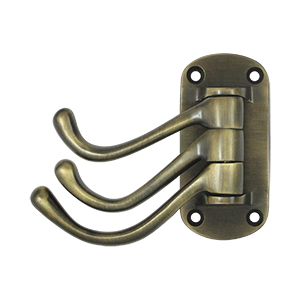 TSH40U5 4 in. Projection Heavy Duty Triple Swivel Hook- Antique Brass - Solid Brass