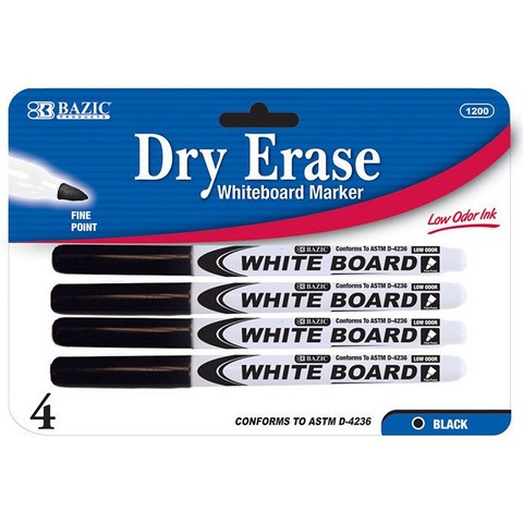 Picture of Bazic 1200  Black Fine Tip Dry-Erase Marker (4/Pack) Pack of 24                                         