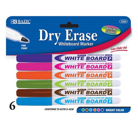 Picture of Bazic 1203 Bright Color Fine Tip Dry Erase Marker  Pack of 6