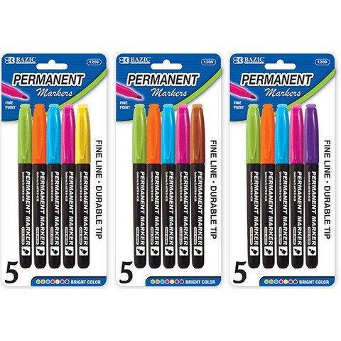 Picture of Bazic 1209  Bright Colors Fine Tip Permanent Markers w/ Pocket Clip (5/Pack) Pack of 24  