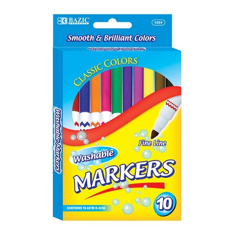 Picture of Bazic 1224    10 Color Fine Line Washable Markers Case of 24            