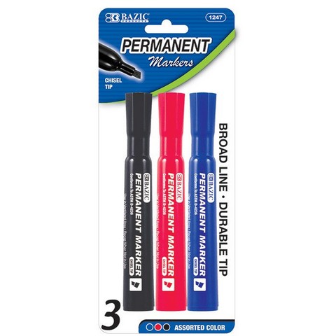 Picture of Bazic 1247  Asst. Color Chisel Tip Desk Style Permanent Markers (3/Pack)  Case of 24 