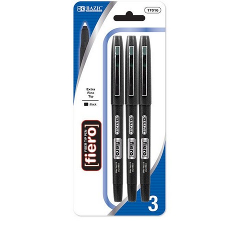 Picture of Bazic 17016  Fiero Black Fiber Tip Fineliner Pen (3/Pack)  Case of 24