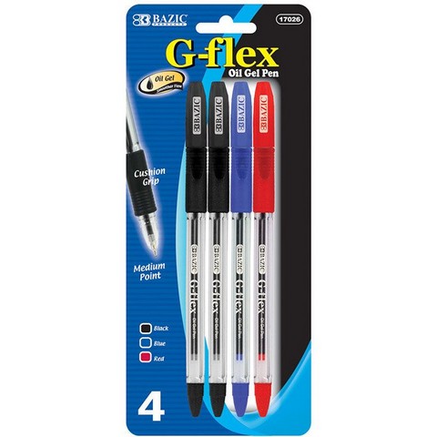 Picture of Bazic 17026  G-Flex Asst. Color Oil-Gel Ink Pen w/ Cushion Grip (4/Pack) Case of 24