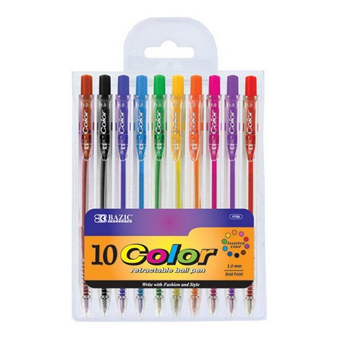 Bazic 1720    10 Color Retractable Pen  Case of 24