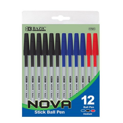 Picture of Bazic 1741  Prima Black Stick Pen w/ Cushion Grip (8/Pack) Pack of 24