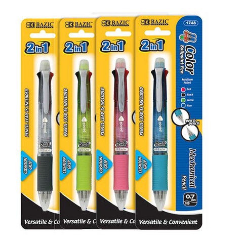 Bazic 1748 2-In-1 Mechanical Pencil & 4-Color Pen w/ Grip Pack of 24