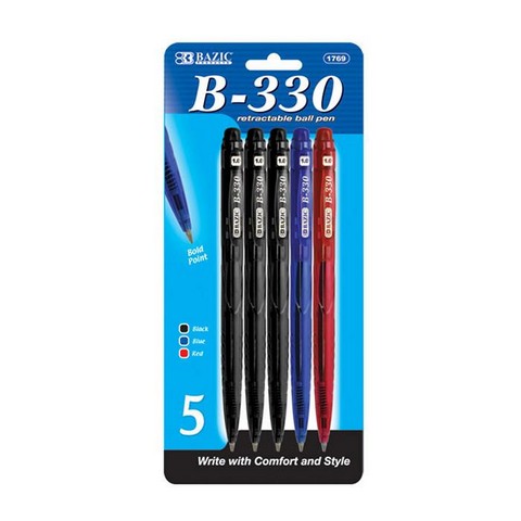 Picture of Bazic 1769  B-330 Assorted Color Retractable Pen (5/Pack) Pack of 24 