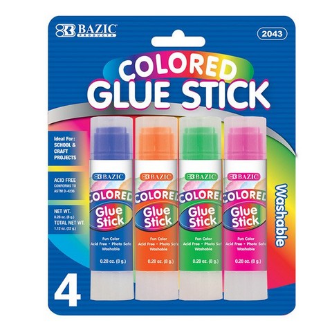 Bazic 2043 8g / 0.28 Oz Washable Colored Glue Stick (4/Pack) Case of 24