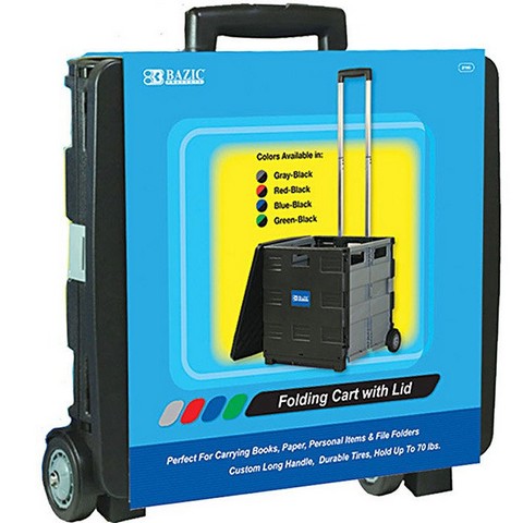 Picture of Bazic 2196   16&quot;X18&quot;X15&quot; Black Folding Cart on Wheels w/Lid Cover Pack of 3