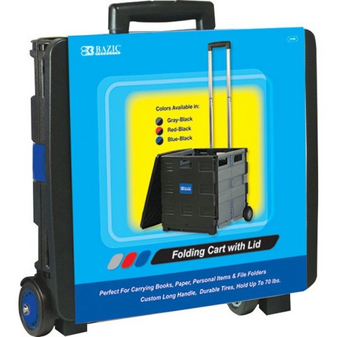 Picture of Bazic 2197   16&quot;X18&quot;X15&quot; Blue Folding Cart on Wheels w/Lid Cover Pack of 3