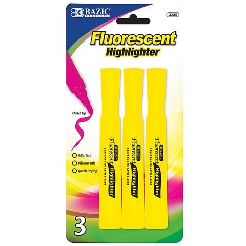 Picture of Bazic 2320  Yellow Desk Style Fluorescent Highlighters (3/Pack) Pack of 24