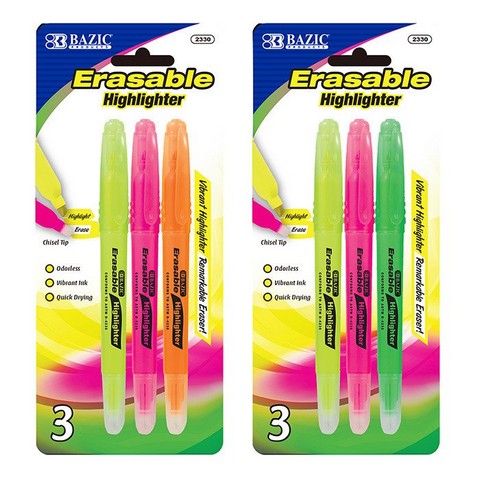 Picture of Bazic 2330  Yellow Erasable Highlighter (3/Pack) Pack of 24
