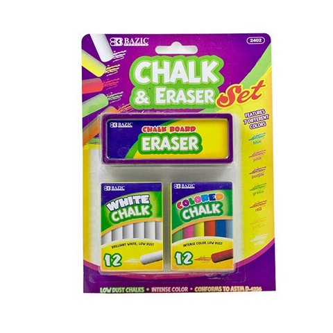 Picture of Bazic 2402  12 Color &amp; 12 White Chalk w/ Eraser Set Pack of 24
